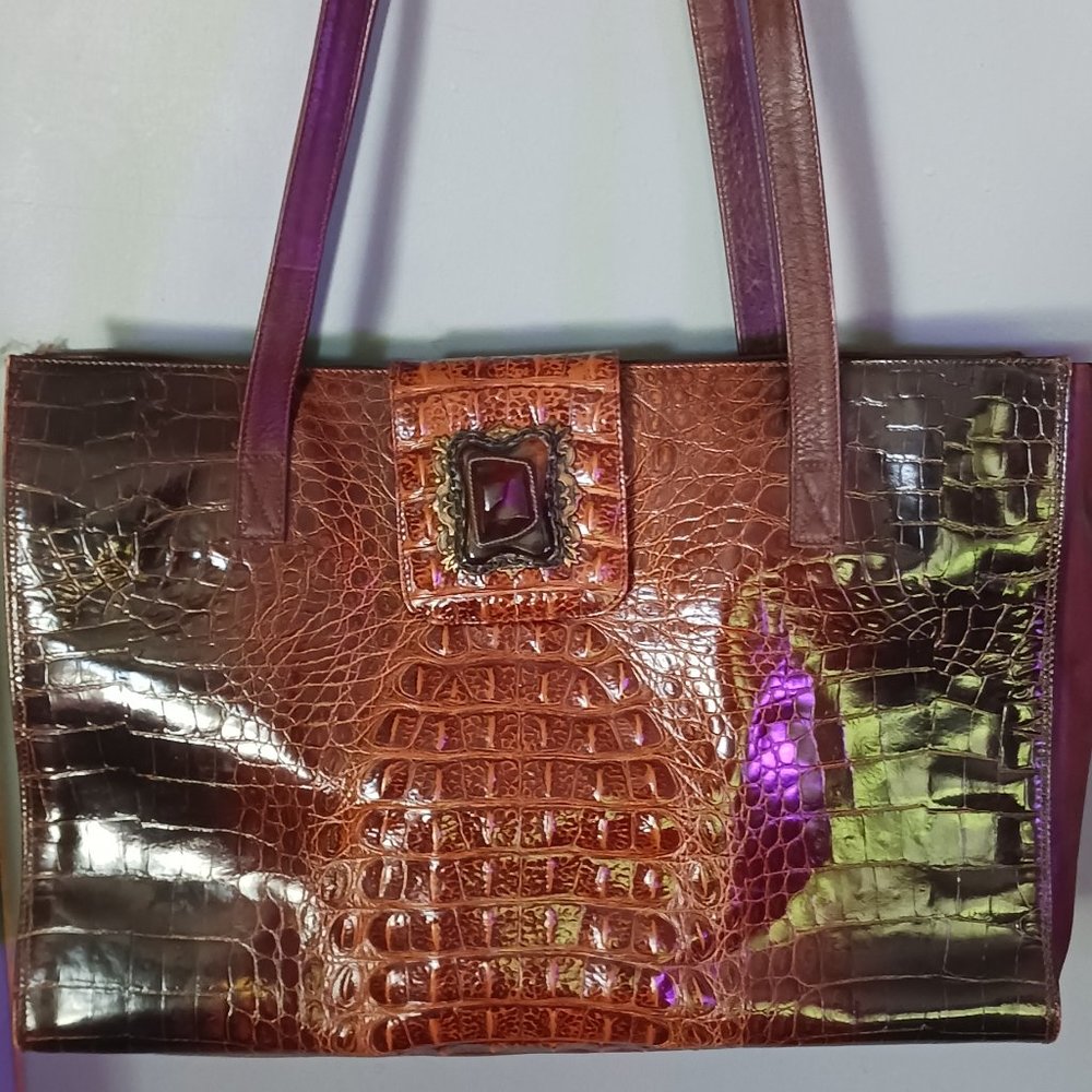 LIKE NEW MADE IN ITALY FUR MAYA FAUX ANIMAL SNAKESKIN LEATHER LARGE TOTE BAG